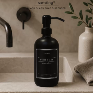 500ml Black Glass Bottle with Black Stainless Steel Metal Pump - by SamTing PH