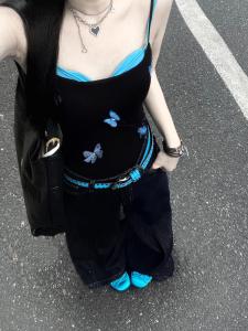 เสื้อกั๊กผีเสื้อทรงเข้ารูปสำหรับผู้หญิง ฤดูร้อน ใหม่ ไซส์ใหญ่ ใส่ได้หลายแบบ แขนกุด คอวี ผ้าฝ้ายผสมโพลีเอสเตอร์