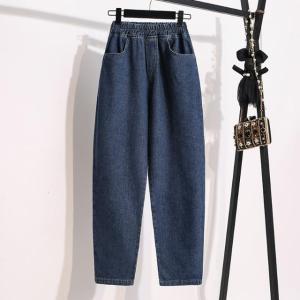 Womens Oversized Jeans 2023 Autumn/Winter New Dad Pants Loose Straight Sleeve Elastic Waist Slightly Fat Harlan Cropped Pants