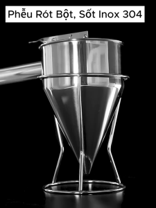 Phễu inox rót bột có giá đứng và tay cầm tiện dụng dùng cho làm bánh nhà bếp dụng cụ bếp bánh (TV664)