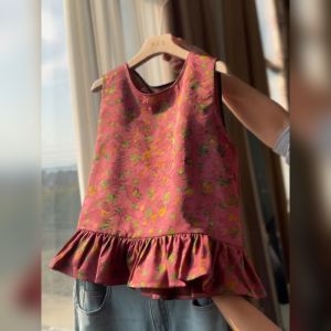 YUFUQING | New Chinese Style Vintage Floral Round Neck Sleeveless Shirt Womens Loose Top Summer Design Sense Atmosphere Long Pants
