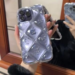Transparent Silicone Diamond Pattern Shockproof Phone Case for  14Promax Womens Style 13Pro 12Pro Small Niche Simple Design