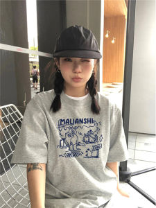 Pure Cotton Grey Short Sleeve T-Shirt Womens Retro American Design Sensation Half Sleeve Top Trendy Brand 2025 New Style