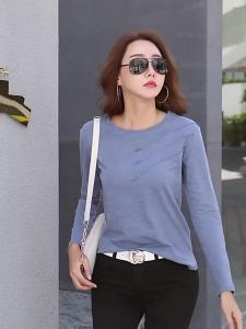 Womens O-Neck Blouses Loose Cotton Shirts Long Sleeve Solid Color Office Pleasure Fashion Korean Autumn 10800