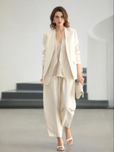 COCOBELLA | Elegant Commute White Tapered Wide Leg Silk Pant