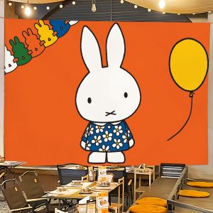 Miffy | Cawaii Thỏ M-Miffy N-Nijntje Sinh Nhật Cờ Trang Trí Treo Tường Biểu Ngữ Cho Phòng Ký Túc Xá Cắm Trại Đảng Nhà Để Xe Sống Đầu Giường Tặng Polyester
