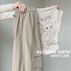 Gray Workwear Pants Womens Spring Autumn Quick Dry American Sports Trousers with Big Pockets Straight Loose Casual Pants
