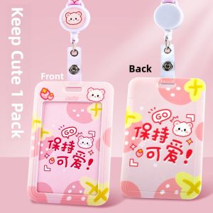 Upgraded Neck Strap School ID Card Holder Retractable Cute Cartoon Pattern Kindergarten Pickup Card Sleeve Business Badge Cover