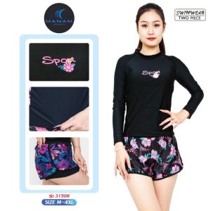 ชุดว่ายน้ำผู้หญิงลาย 2ชิ้น ชุดว่ายน้ำ 2 ชั้น เสื้อแขนยาวกางเกง กางเกง เสริมฟองน้ำ รุ่น 31508-2