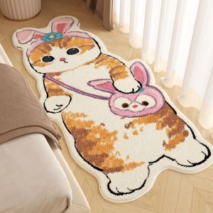 Fluffy Anti-Slip Bedside Carpet Imitation Cashmere Cat/Dog/Sheep Printed Bedroom Bedside Carpet Washable Floor Mat Living Room Rug