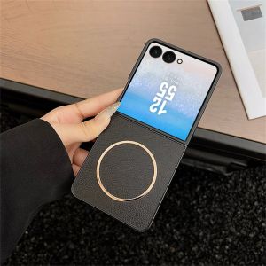 szhaiyu | Retro Leather for Magsafe Phone Case for Samsung Galaxy Z Flip 5 6 7 8 Z Flip7 FE Magnetic Wireless Charge Protective Cover