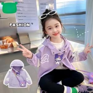 Sanrio Kuromi cartoon girls Kids jacket Spring and Autumn new kawaii baby girl jacket cute girl heart loose hooded top coat