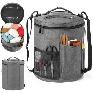 Large Capacity Crochet Bag Portable Yarn Organizer Knitting Tote Storage Bag with Shoulder Strap for Yarn Hooks Needles