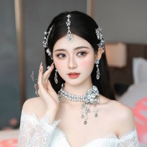 2025 New Korean Simple Bridal Hair Accessories Comb Necklace Earrings Wedding Celebration Gift Alloy Plated Silver Gold