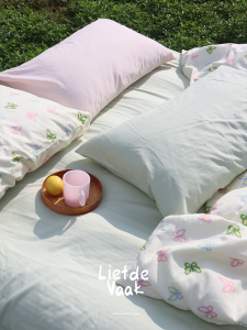 Soft Cotton Butterfly Print Bedding Set Green Sheet Durable Digital Printing Bed Linen Quilt Cover for General Public Use