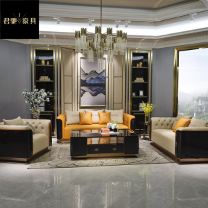 Italian Luxury Leather Sofa Set U-Shape High Back Sponge Filling Solid Elm Wood Frame for Living Room Villa Whole House Furniture