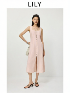 Lily | Đầm Camisole Cổ Vuông Ép eo Khe Dọc Pha Tencel Vải Lin Mùa Hè