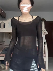 Black Hollow out Ice Silk Knitted Top Womens Summer Thin Sun Protection Shirt Tea Li Cha Qi Elegant Pure Desire Top