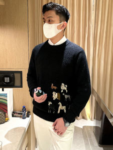 Áo Len Dệt Kim Thêu Lông Chồn Mỏng Sang Trọng Mùa Đông Cho Nam Cổ Tròn Dài Tay Dày Dặn Ấm Áp Thoải Mái Thời Trang