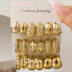 Punk Exaggerated CCB Water Drop Stud Earrings Vintage Irregular C-shaped Hoop Earring Stylish Womens Daily Party Jewelry