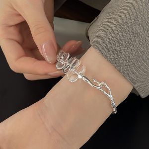 Elegant Crystal Silver Bracelet Womens Fashion Jewelry Unique Design Personalized Half Bangle Stylish Accessory