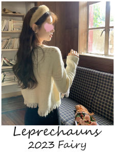 Fairy Soft Knitted Hollow out Loose Womens round Neck Sweater Tassel Detail Slimming Top Korean Style Long Sleeve Crew Neck