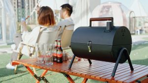 Hewolf Protable Charcoal Grill Outdoor Stove: BBQ Easy to take Two Side Carbon Griller