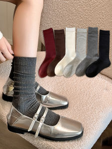 Womens Mid-Calf Cotton Socks Spring Summer Autumn No-Cuff Breathable Moisture Wicking Solid Color Long Socks for Casual Wear