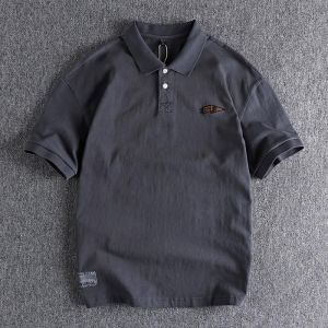 American Style Loose Fit Short Sleeve Polo Shirt Mens Summer Business Casual Turn-down Collar T-shirt Vintage Feeling