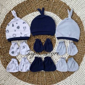 9in1 / 3 Set Topi Dan Sarung Tangan Bayi Newborn Bayi Baru Lahir 0-6 Bulan