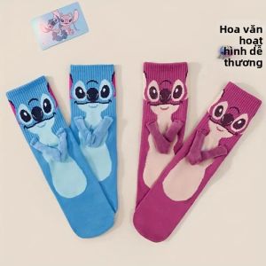 2 Đôi Tiểu Thuyết Hoạt Hình Stitch Giữa Ống Tất Dành Cho Nam DIY Cá Tính Cao Cấp Cặp Đôi Tất Polyester Spandex Thường Ngày Thủy Thủ Đoàn