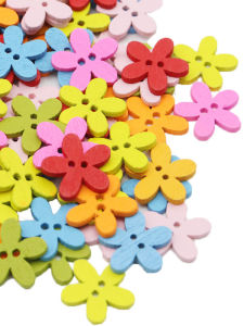 (100Pcs/pack) 15mm 2-Hole Wooden Buttons Colorful Spray Painted Flower Buttons Clothing Accessories Home Decoration Garment Use Buttons