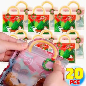 20pcs Christmas Gift Bag Self-sealing Snack Candy Bags Chocolate Cookie Present Packaging Pouch Festive Party Decor Supplies