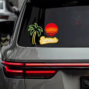 Car Reflective Sticker Sunset Coconut Tree Summer Retro Atmosphere Decal Auto Window Decoration Motorcycle Vinyl Waterproof Stickers
