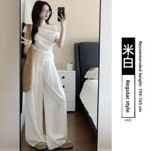 YAYANGREN | White Wide Leg Pants Women Summer Thin New Loose Casual Ice Silk Sembach Trousers High Waist Straight Cut Polyester Fiber