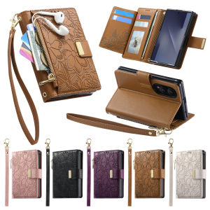 szhaiyu | PU Leather Wallet With Card Slot Holder Phone Case For Samsung Galaxy Z Fold 8 Ultra Fold8 Wrist Strap Zipper Protective Cover