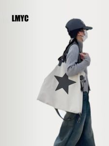 New Canvas Star Single Shoulder Bag Large Capacity Commuter School Crossbody Bag Korean Style Leisure Handbag Tote Bag