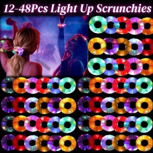 5-50Pcs LED Hair Scrunchie Light Up Hair Scrunchy for Women Satin Elastic Hairband Christmas Glow in the Dark Party Supplies