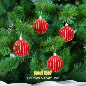 ชุดลูกบอลคริสต์มาสกำมะหยี่ Red - Bauble Velvet Box Set | Ø 6 cm.