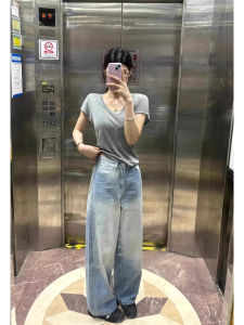 Áo Thun Nữ Tay Ngắn Cổ Chữ U Ôm Vừa Vặn Màu Xám Mùa Hè Thường Ngày Cổ Điển Cotton 954% Polyester 46%