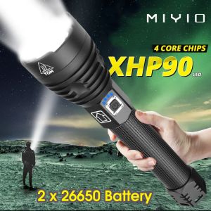 MIYIO 300000 Lumens 800W Most Powerful XHP90 LED Flashlight Torch Light USB Rechargeable Zoom Tactical Light