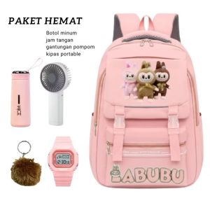 Tas Ransel 4in1 Tas Ransel Labubu Anak Sekolah Perempuan SD SMP SMA