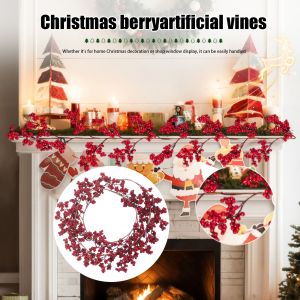 [Vodool Home Mall]1.8M Artificial Red Fruit Rattan Multi-Purpose Red Berry Christmas Garland Holly Berries Artificial Garland Outside Winter Wall Decor