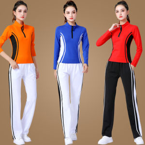 หยางลี่ผิงชุดเต้นรำลานกว้างชุดออกกำลังกายแขนยาวสำหรับผู้หญิงชุดฝึกซ้อมสำหรับออกกําลังกายชุดเต้นสำหรับฤดูใบไม้ผลิฤดูใบไม้ร่วงและฤดูหนาวแบบใหม่