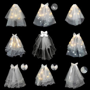 Veil Registration Photo Props Bride Wedding Dress Proposal Minimalist Bow Headdress Kids Light Yarn Hair Accessories