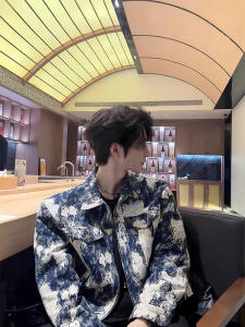 Gradient Tie-dye Baroque Outerwear Mens Trendy High-Grade Ruan Shuai Korean Style Wear Lapel Shoulder Pad Crop jacket