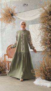 Gamis Wanita Terbaru Lebaran Simpel Mewah Mix Motif Silk Dress Muslim Zeyaa by ZNR Muslimah