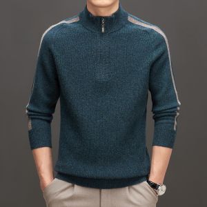 ROMON | Red Pure Woolen High Collar Sweater Zipper Design Winter Fashion Urban Style Long Sleeve Thickened Knitted Shirt For Men New Year