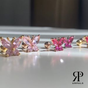 URPALS ต่างหูจิวผีเสื้อ ชุบทอง 18K เพชร CZ เกรด AAA เล่นแสงสวย 1 ชิ้น