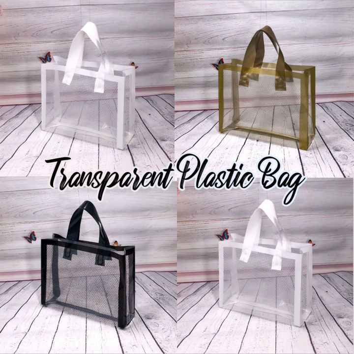 ABS PVC Transparent Eco Goody Bag Gold/Black/White Colour Frame Surface Printable Costume Made